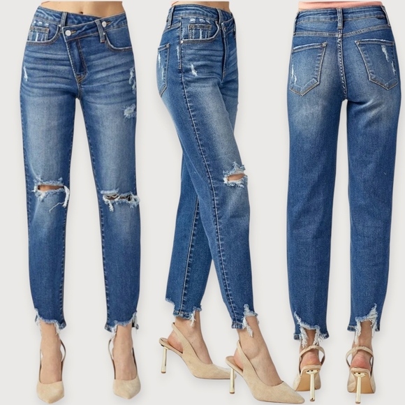 Risen Jeans Matt Crossover Girlfriend Distressed Denim Size 13 (31) High Rise - Picture 2 of 13